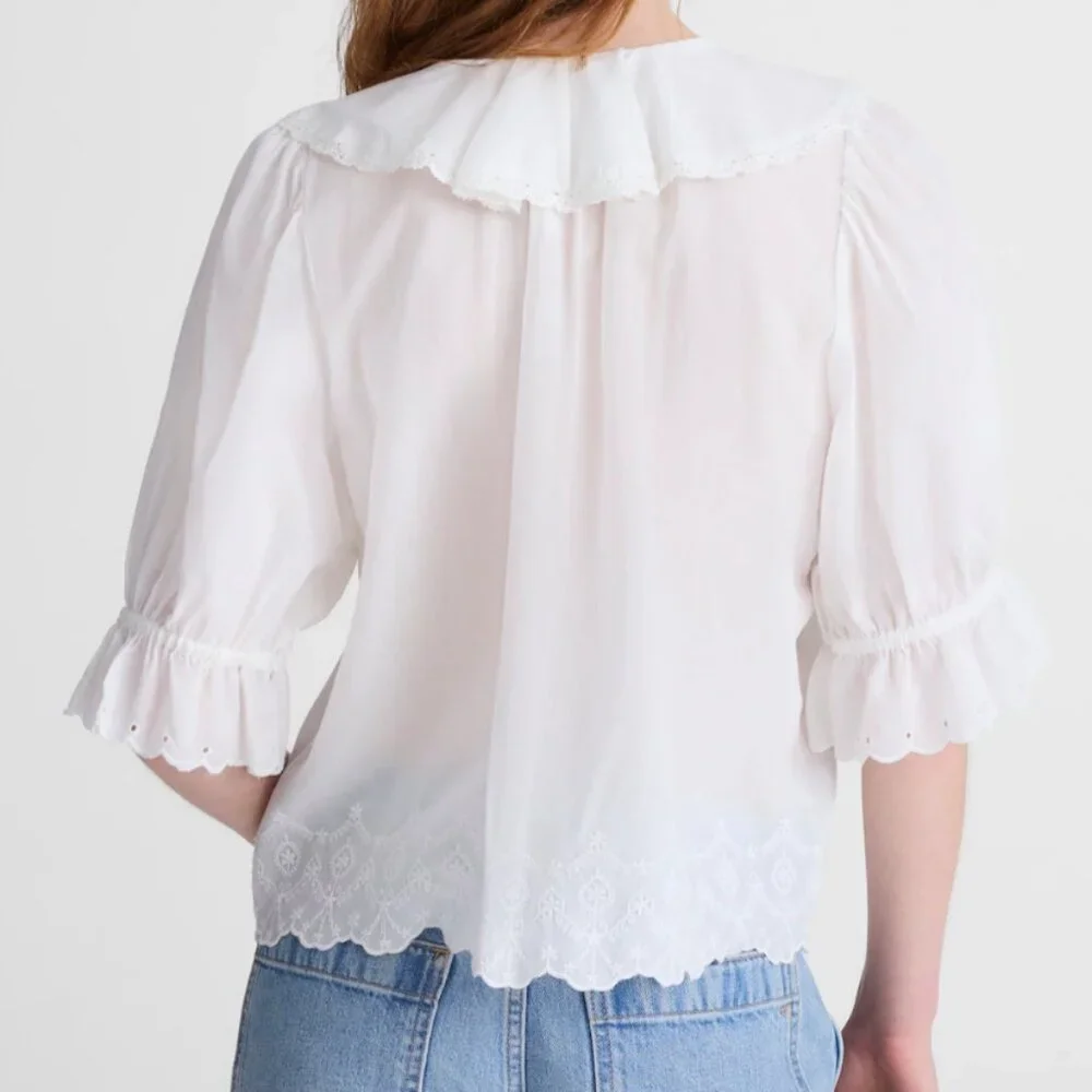 The Blair Top White embroidered cotton blouse with eyelet - Picture 2 of 5